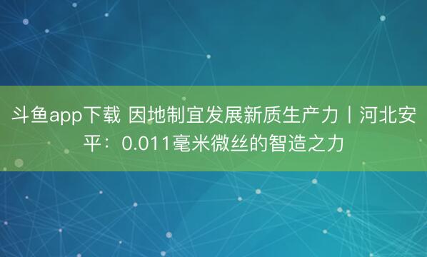 斗鱼app下载 因地制宜发展新质生产力丨河北安平：0.011毫米微丝的智造之力