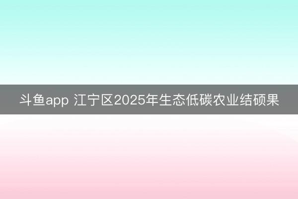斗鱼app 江宁区2025年生态低碳农业结硕果